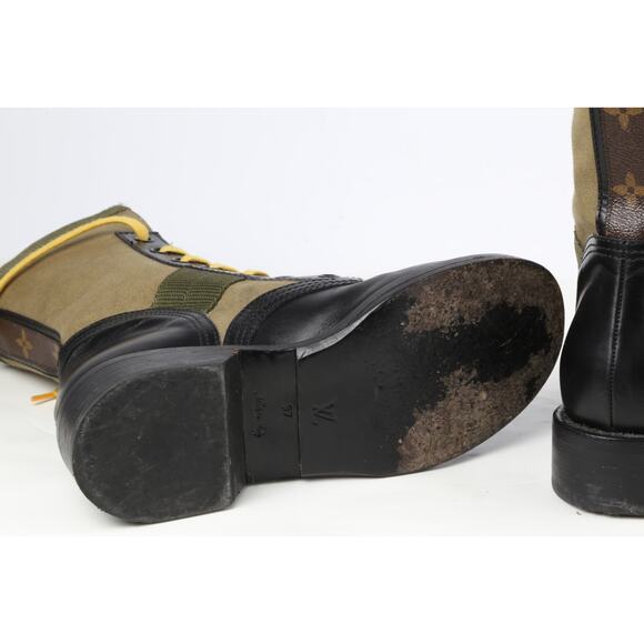 Louis Vuitton 2020 Metropolis Flat Ranger Boots Green Black Lace Up Combat Sz 37 - Picture 7 of 16